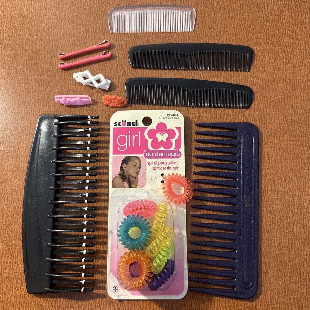 Vtg‎ Hair Accessory Lot: Scunci Pongtailers, Combs Expressions, Barrettes